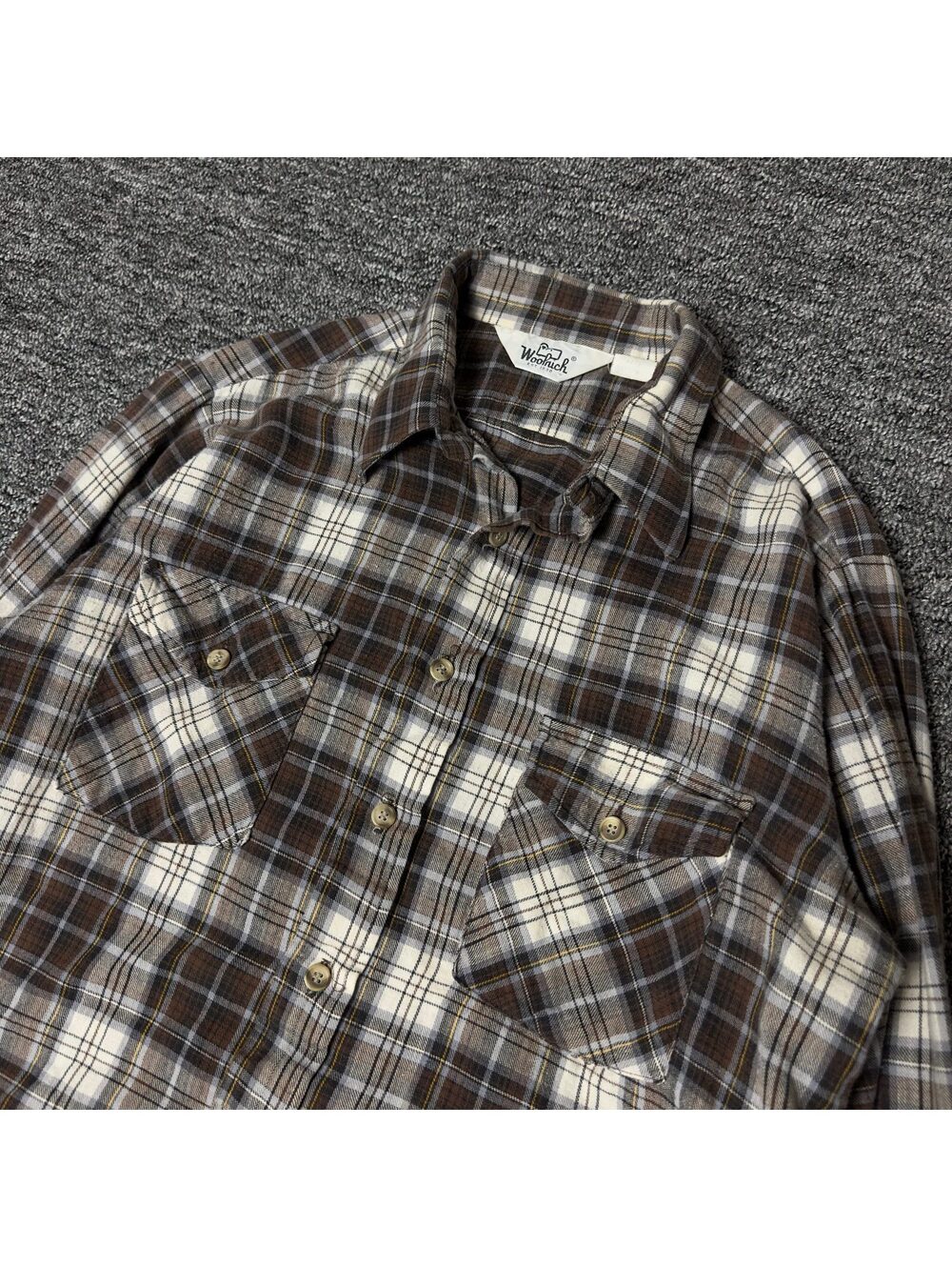 Woolrich Plaid Flannel Shirt Mens Brown Classic Workwear